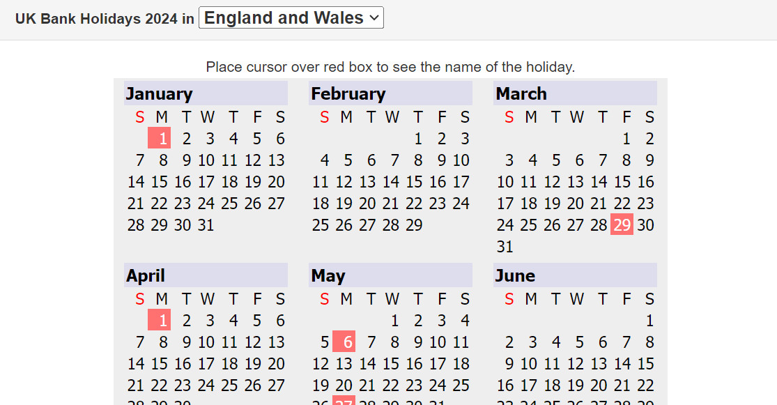 UK Bank Holidays 2024 Calendar